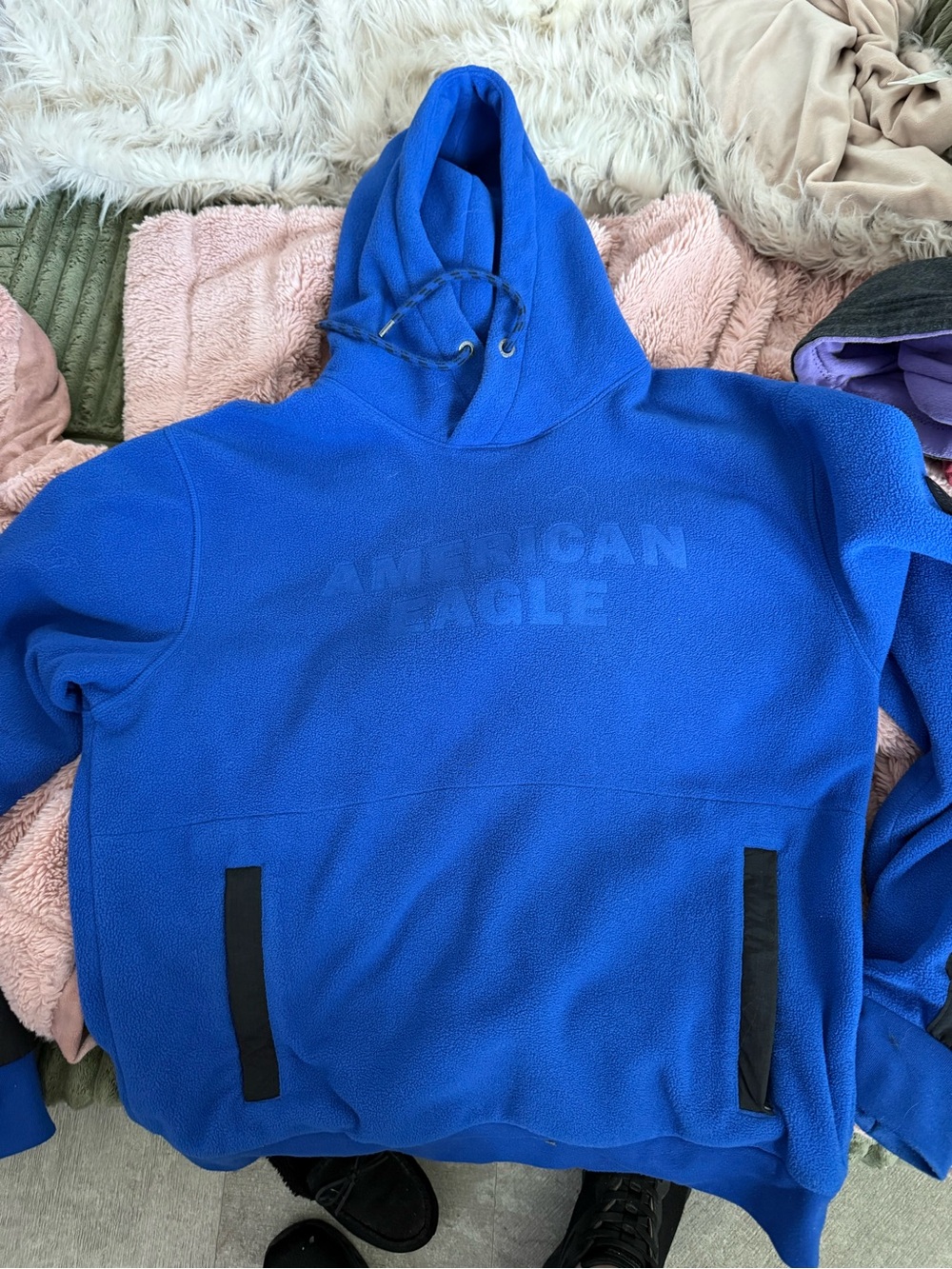 American Eagle Outfitters Men's Bright Blue Crewneck Fleece Hoodie